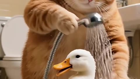 Cat vs Duck 🦆 funny video 😍😍