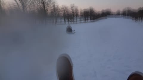 Snow Sledding on the Hill at LaTourette in Staten Island -- Run #2