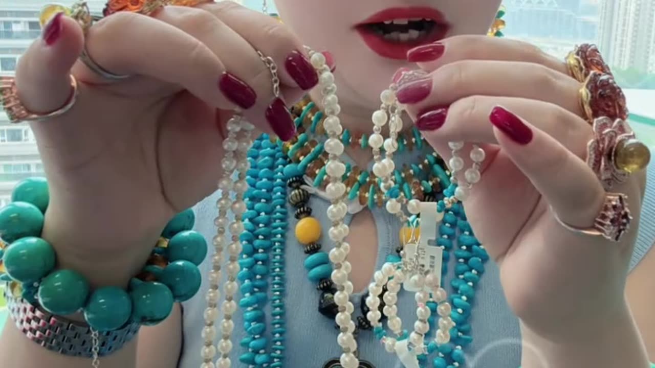 250616-2 Turquoise & Pearl Set: Deep-Sea Moonlight Ball on the Wrist