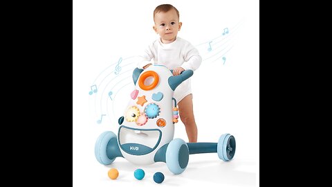 KÜB Baby Walker with Wheels- Adjustable Speed Baby Push Walker for baby boy and baby girl Montessori Push Toy with Soft Music & Lights for Kids Development, Educational Activity Center