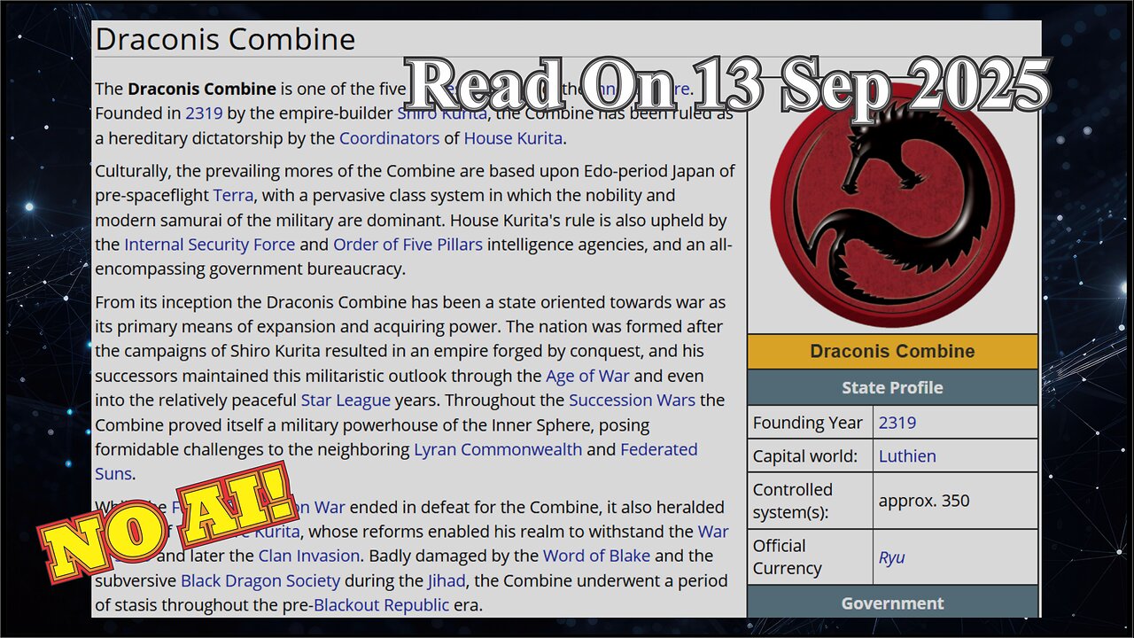 The Draconis Combine (No AI) - 13 September 2025