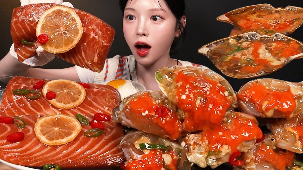 Homemade Giant Soy-marinated Salmon & Soy Sauce Crab | Mukbang ASMR