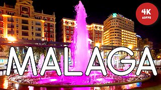 Malaga Night Walk from City Center to Malagueta Beach Spain