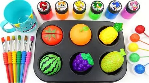 Oddly Satisfying Video _ How i Make Magic Fruits from Rainbow Lollipop Candy Paints & Cutting ASMR