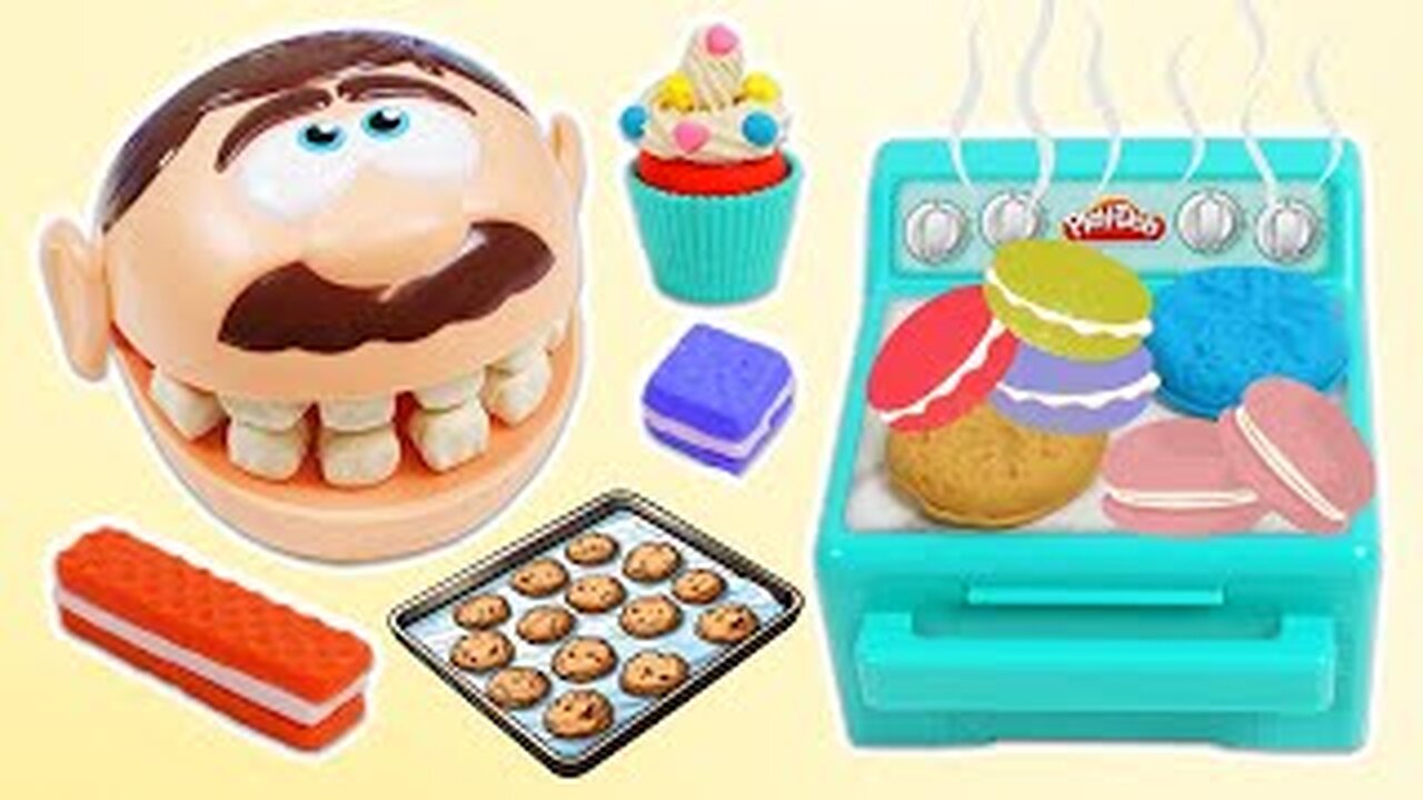 Baking Desserts for Mr. Play Doh Head Using Toy Oven!