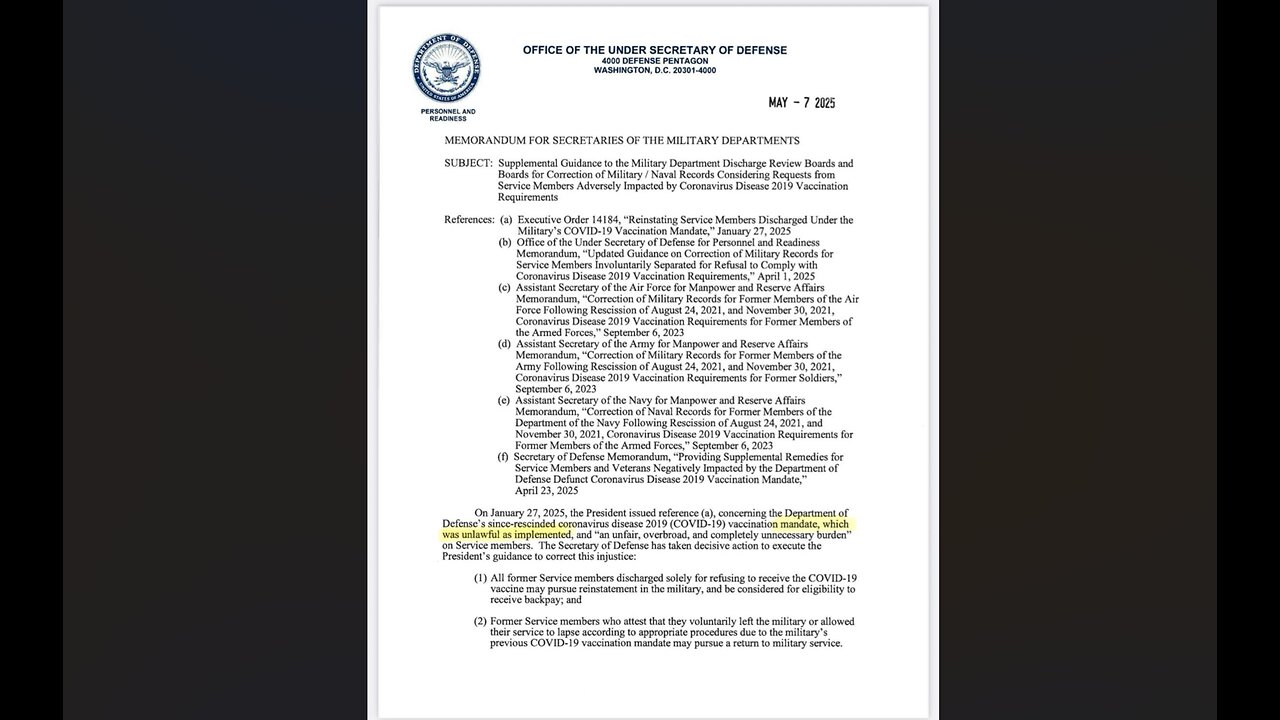 DOD MEMORANDUM REGARDING VACCINE MANDATES_7 MAY 2025