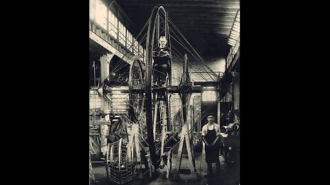 Professor Christie driving his giant monowheel, Ohio, 1920