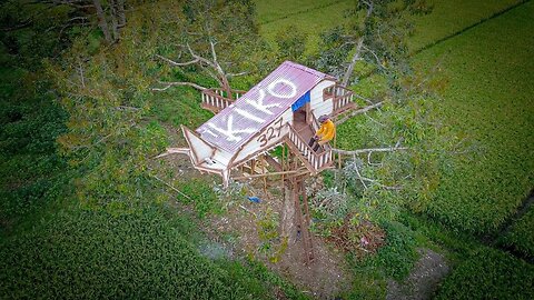 7 Days to build a plane tree house in the middle of a rice field at night!!!! #KOOKIKO