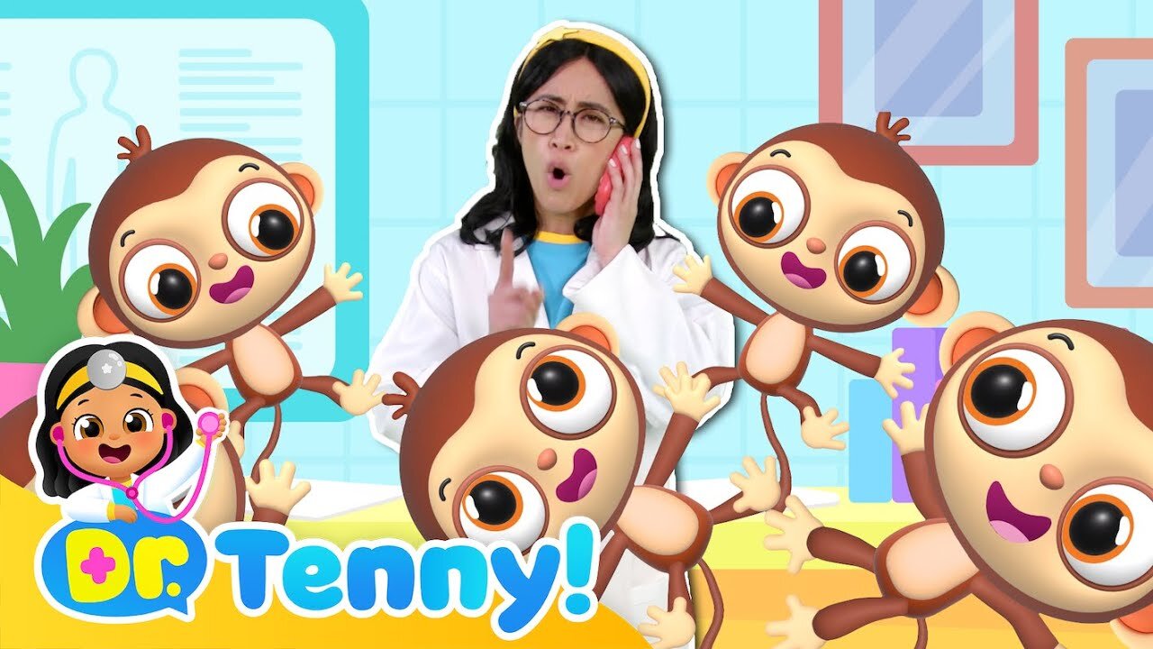 Five Little Monkeys Jumping on the Bed with Doctor Tenny🐵 | Animal Song | Nursery Rhyme | Hey Tenny!