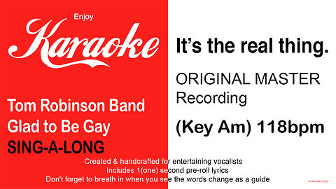 Tom Robinson Band - (Sing If You're) Glad to Be Gay - SING-A-LONG (Key Am) 118bpm (2025) Karaoke