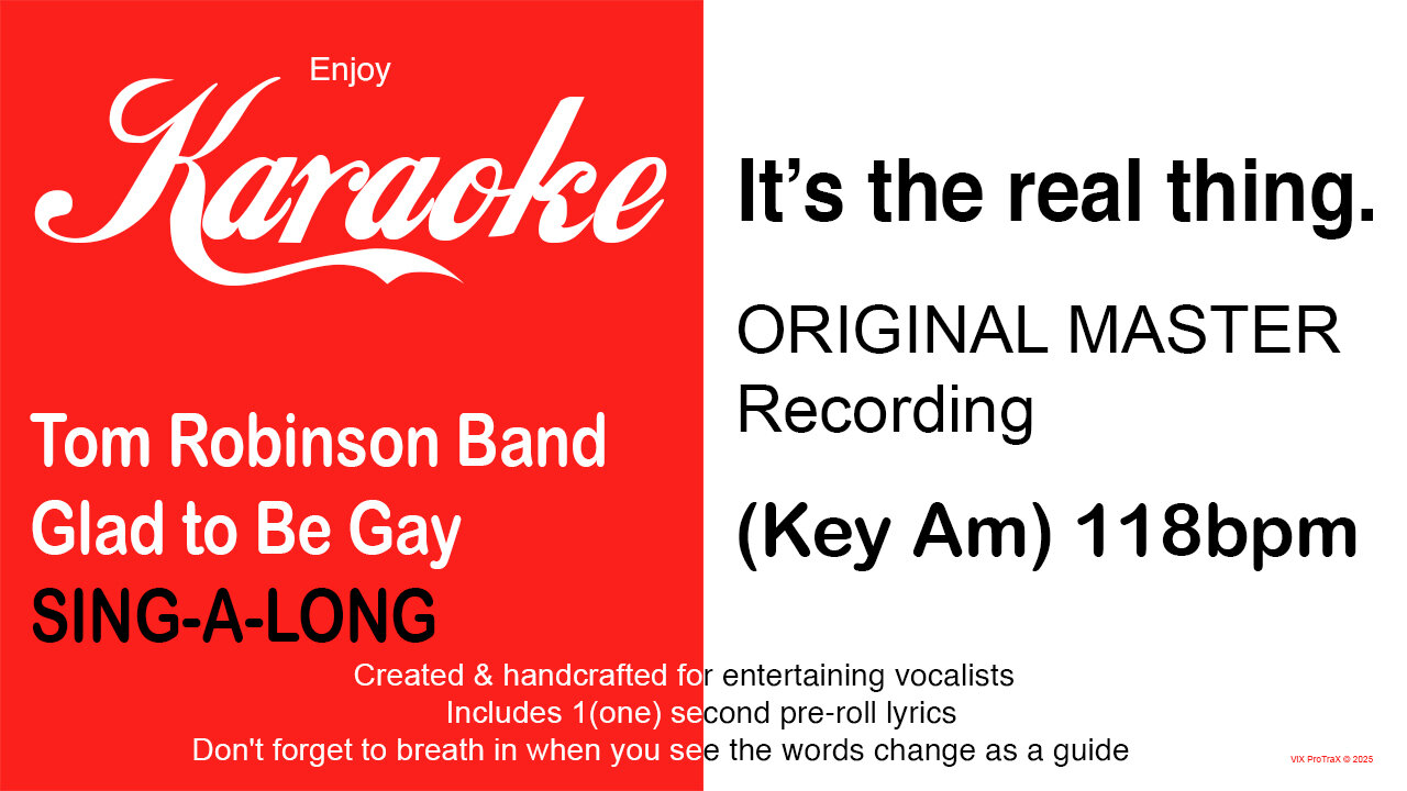 Tom Robinson Band - (Sing If You're) Glad to Be Gay - SING-A-LONG (Key Am) 118bpm (2025) Karaoke
