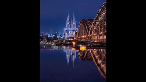 Cologne, Germany, Cologne Cathedral, Rhine River, Trains, Night View, City Lights, Travel, 4K, Urban