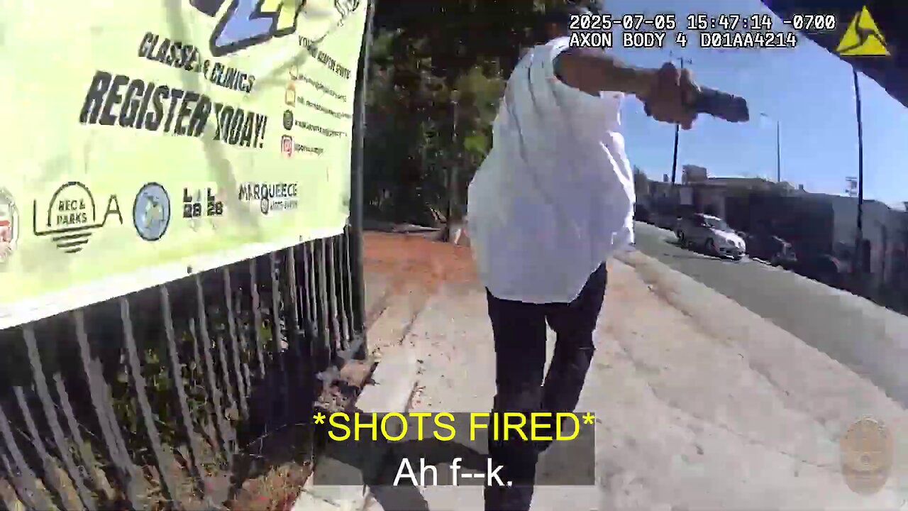 Bodycam shows armed man with a ghost gun shooting, injuring LAPD officer during foot pursuit