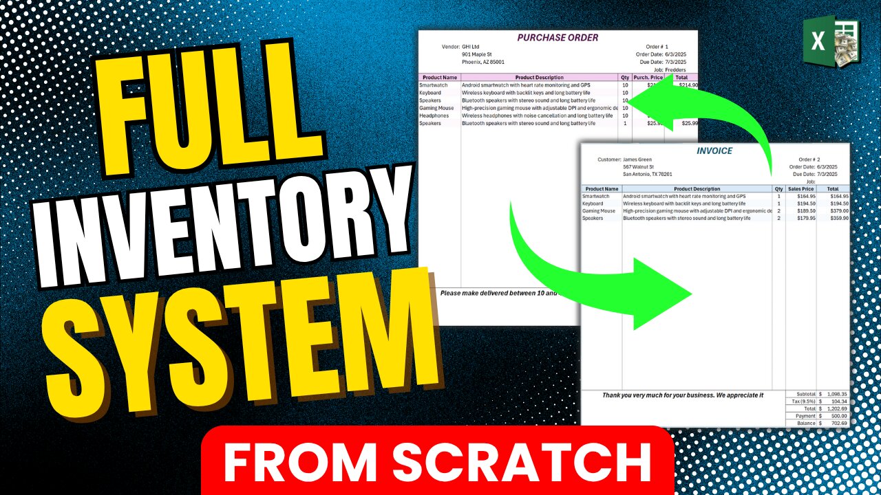 Build A Complete Excel Inventory System (Invoices + POs Included!)