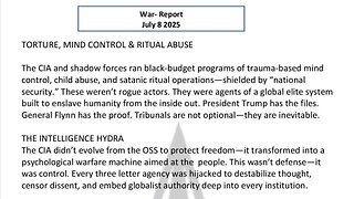 WAR REPORT - JULY 08 2025 - TORTURE, MIND CONTROL AND RITUAL ABUSE