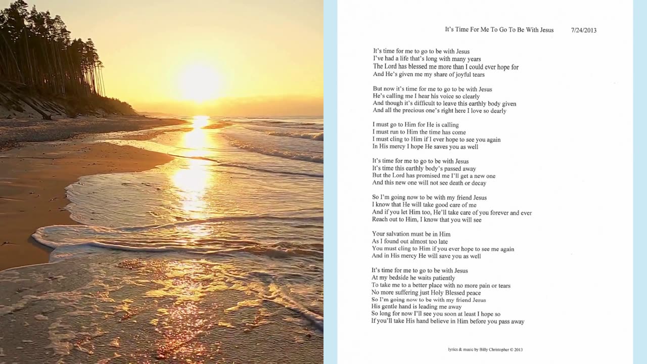 It's Time For Me To Go To Be With Jesus, Lyrics from the Songs Of Passing Album