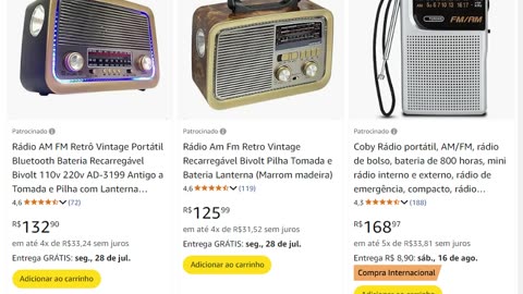 Rádio AM FM Retrô Vintage Portátil Bluetooth Bateria Recarregável am