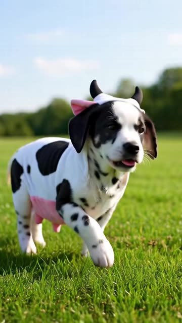 Dalmation Puppy Dressed as Cow