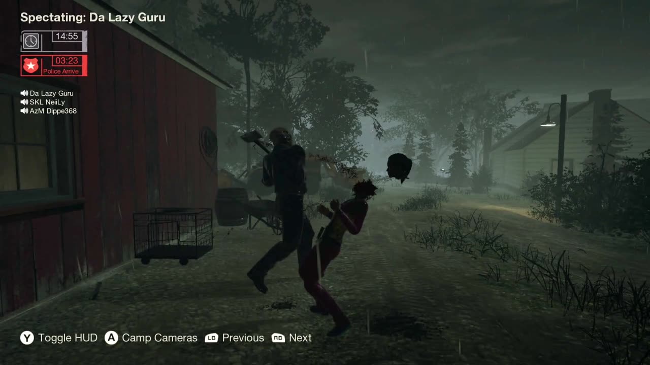 Friday the 13th the Video Game: Tommy dodging past Jason to escape Pinhurst