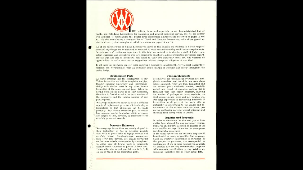 1925 Vulcan Locomotives catalog No Sound, Historical Reference