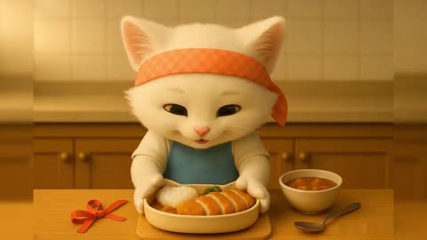 The Cutest kitten cooks food!