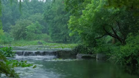 The beautiful little river is raining