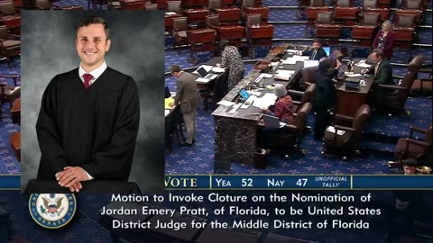 US Senate ADVANCES confirmation of Trump nominee Jordan Pratt to be U.S. District Judge