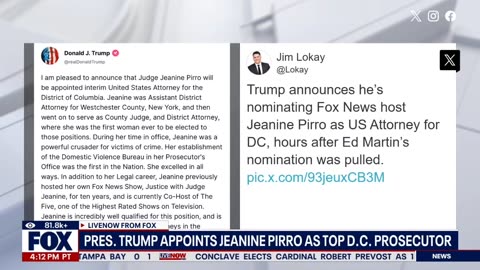 Fox News presenter Jeanine Pirro is named the top DC prosecutor by Trump - FOX LiveNOW
