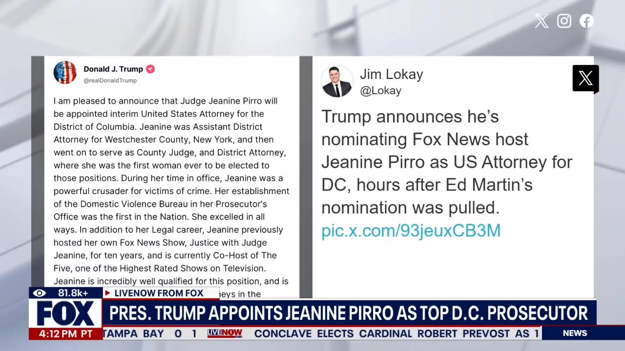 Fox News presenter Jeanine Pirro is named the top DC prosecutor by Trump - FOX LiveNOW