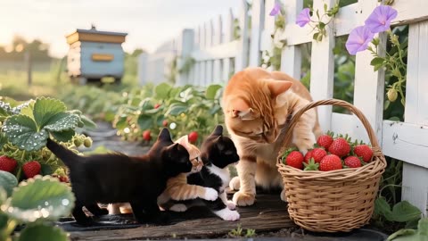 Mom Cat Picks Fresh Strawberries & Eggs🥚Bakes Ginger Kitten's Birthday Cake+Rescues Adorable Animals