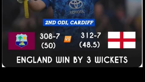 England beat West Indies by 3 wickets in the 2nd ODI at Cardiff. Joe Root POTM