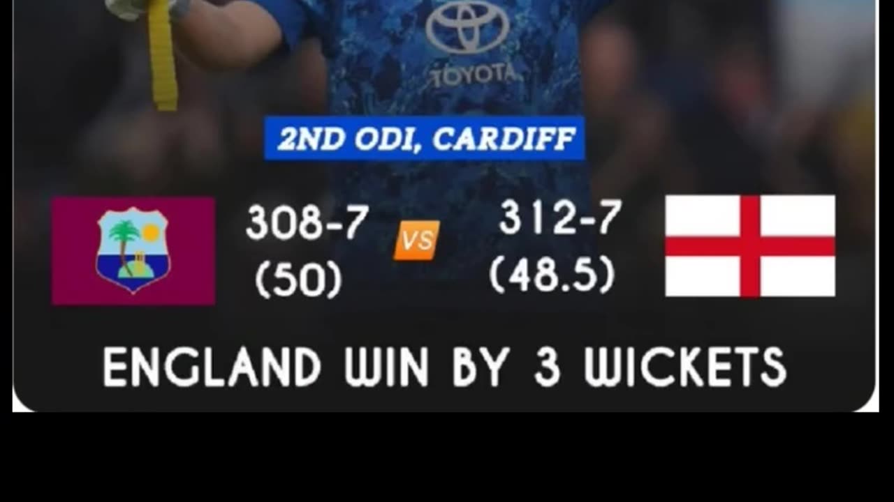 England beat West Indies by 3 wickets in the 2nd ODI at Cardiff. Joe Root POTM
