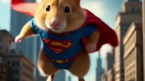Super Hamster Flight Above the Cityscape