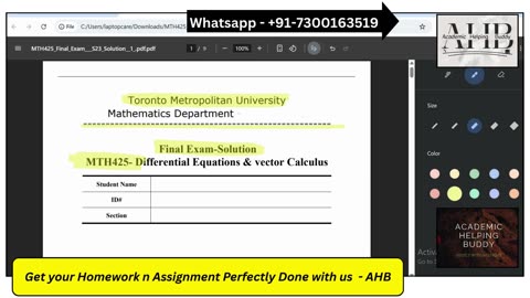 MTH425 Final Exam Solution | Differential Equations & Calculus | Toronto Metropolitan University