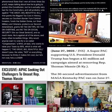 You shouldn’t have to bend the truth to get ahead. “Donald Trumps Super pac spent 1 million in ad buys against Thomas Massie on the anniversary of his wife’s death on June 27.“