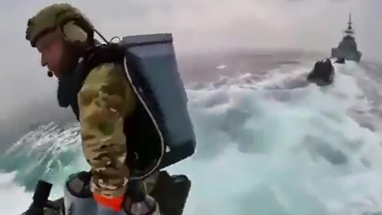 Marines perform boarding exercises with JETPACKS and landing on a high-speed ship.