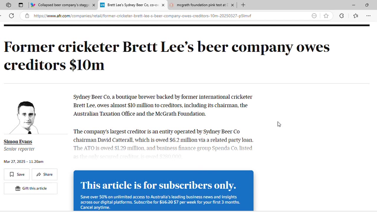 Actor Matt stars in story about collapsed beer company. Part of the pattern?