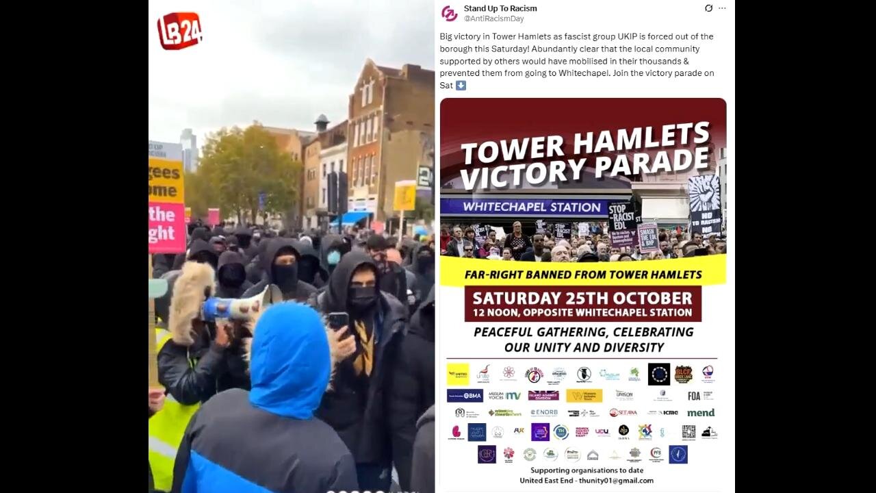 Islamists tell their Commie Sponsors & Trade Unions, they're NOT ON THE SAME SIDE at Tower Hamlets VICTORY PARADE