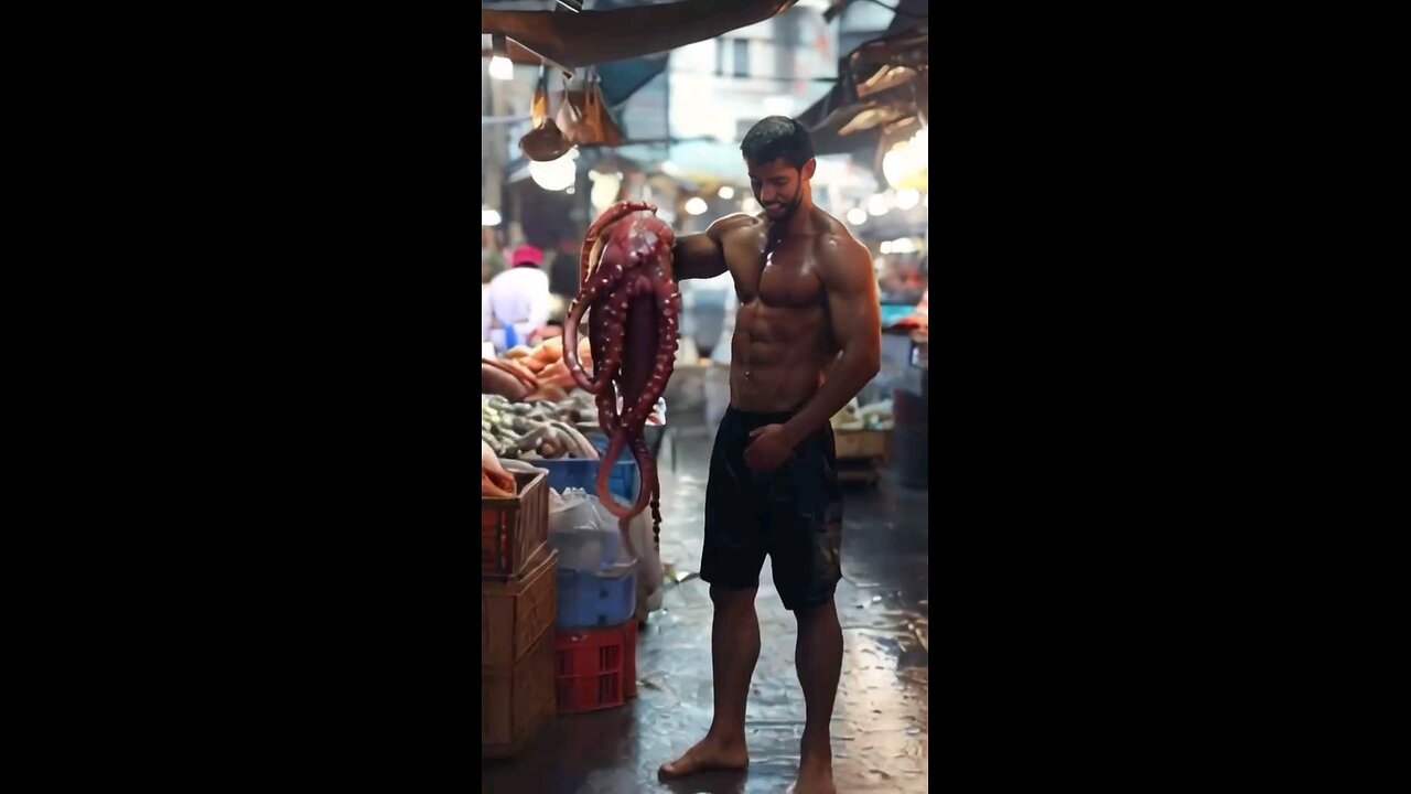 combination of a man and octopus fish