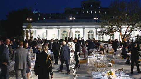 President Trump hosts dinner on the new Rose Garden patio
