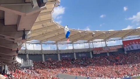 Trending now a parachutist left dangling from rugby stadium roof after crash before champions cup