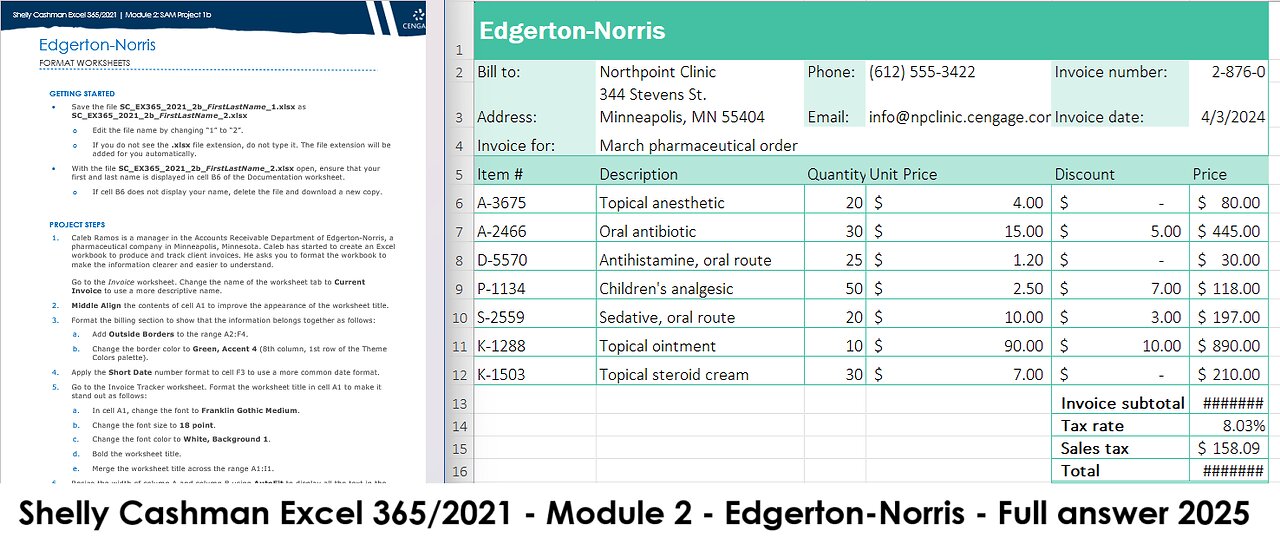 Shelly Cashman Excel 365/2021 | Module 2: SAM Project 1b |Edgerton-Norris (2025)