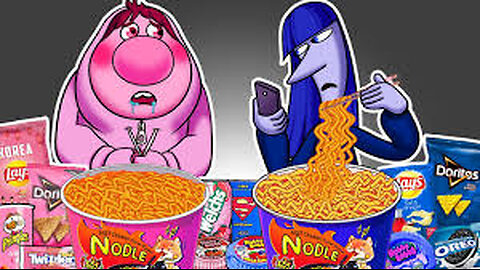 Inside Out 2 - Ennui and Embarrassment Convenience Store Blue Pink Food Mukbang Animation - ASMR