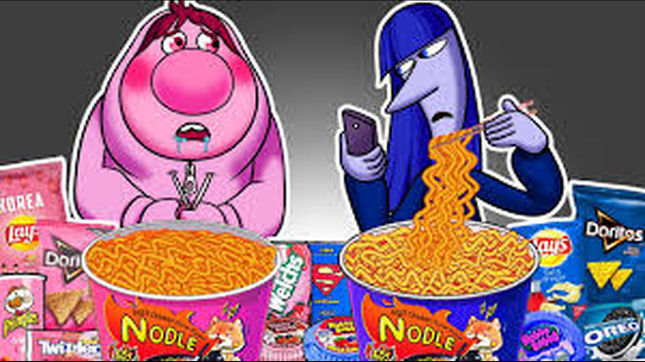 Inside Out 2 - Ennui and Embarrassment Convenience Store Blue Pink Food Mukbang Animation - ASMR