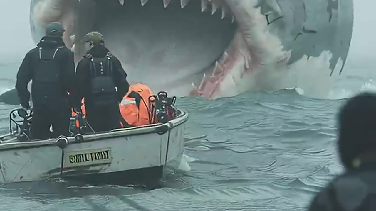 giant shark attacking a boat