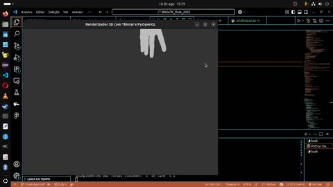 A primeira execurção do modelo 3d meu progreço quando coloquei o meu modelo com meu Código python !