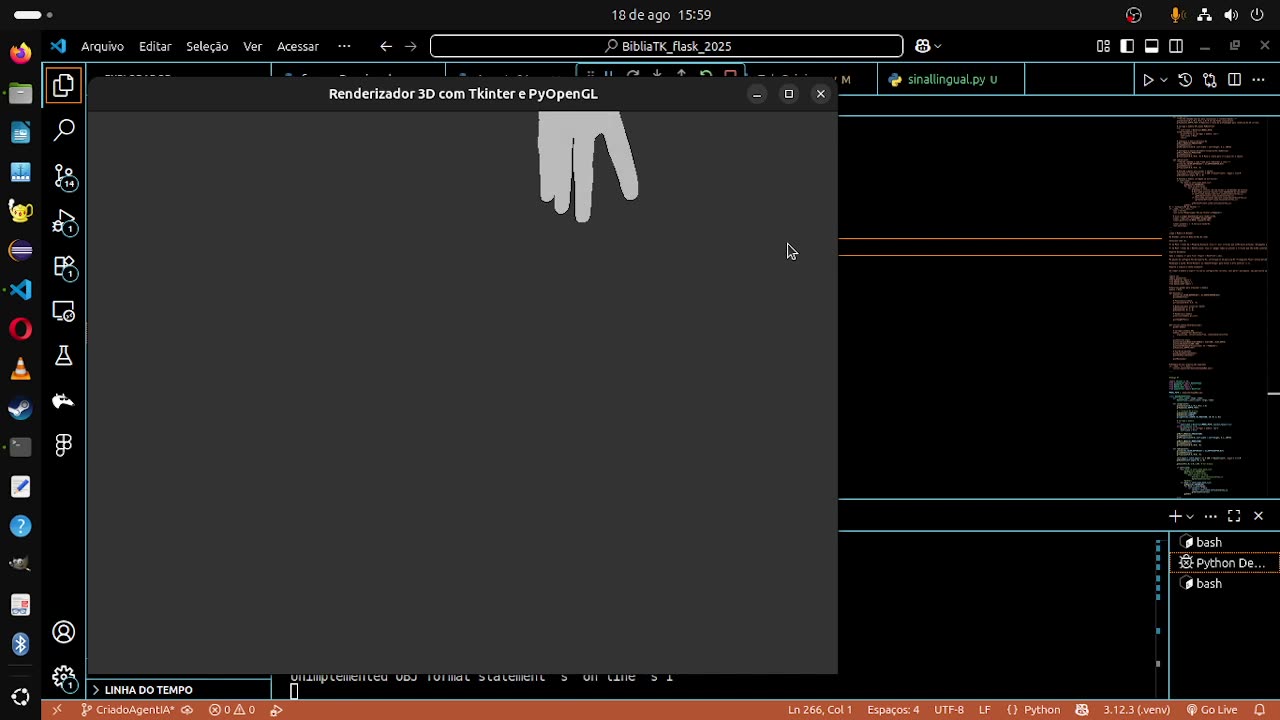 A primeira execurção do modelo 3d meu progreço quando coloquei o meu modelo com meu Código python !
