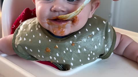 baby tries lasagna for the first time — priceless reaction!