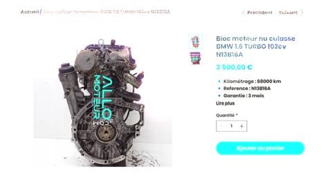 ALLOMOTEUR.COM - Bloc moteur nu culasse BMW 1.6 TURBO 102cv N13B16A