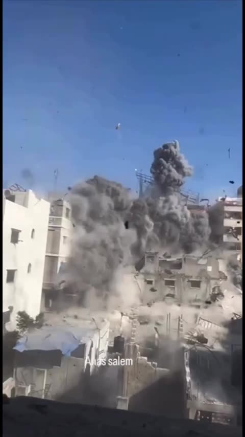 The moment the occupation aircraft bombed a residential building in the west of Gaza City